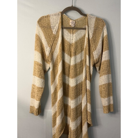 St Johns Bay Tan White Stripe Open Front Knit Cardigan Sweater XL - Picture 2 of 11